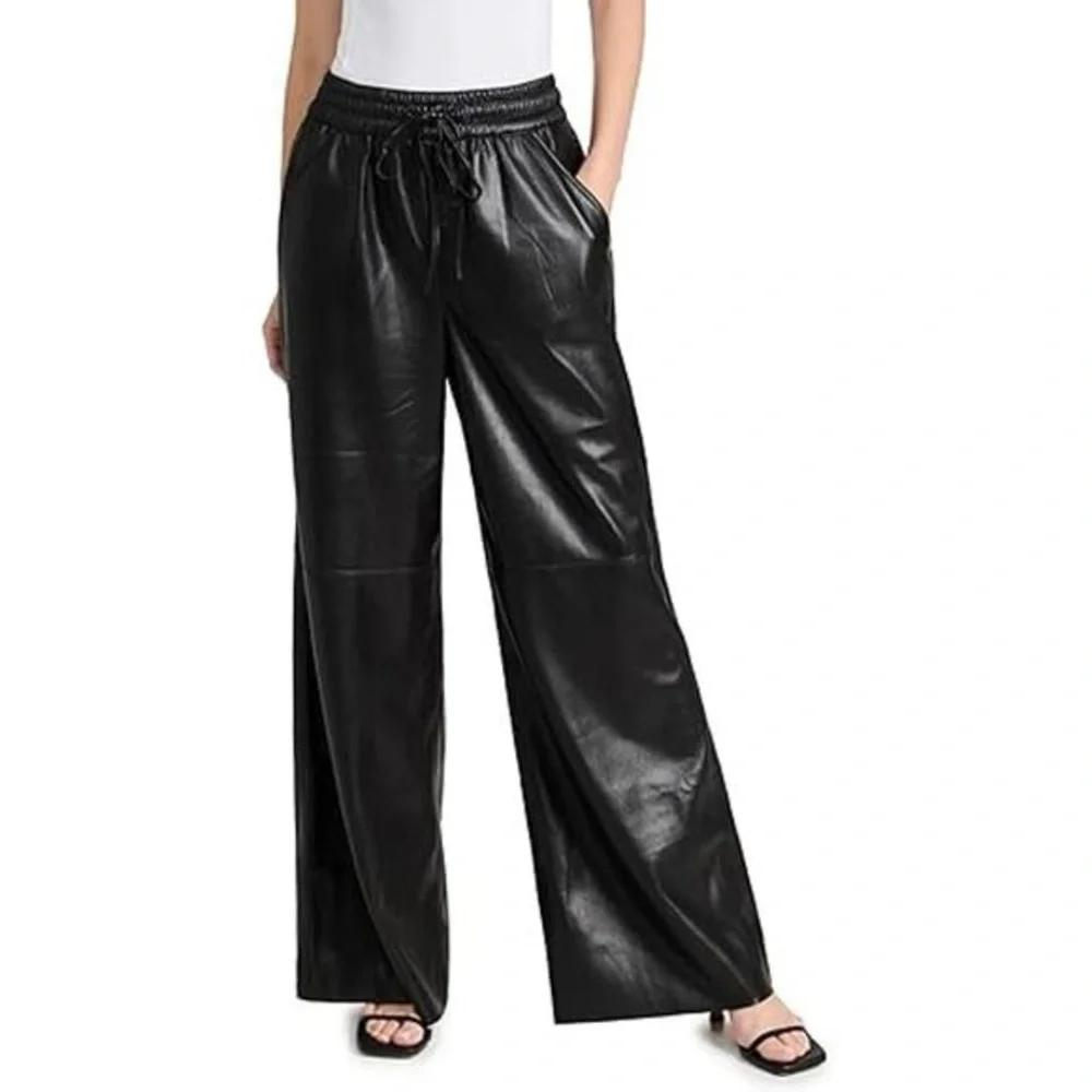 GOOD AMERICAN • Black Faux Leather wide leg pants - size 3 large - Picture 2 of 10